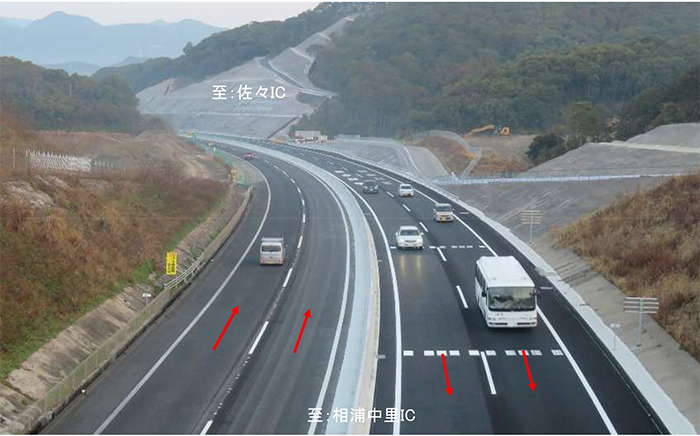 令和7年3月23日 朝6時 佐々IC～佐世保中央IC間 4車線化完成