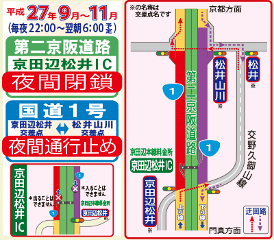 八幡JCT(仮称)橋梁架設工事に伴う夜間通行止めを行います
